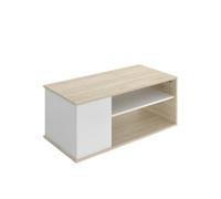 PEGANE Table d'appoint Table Basse rectangulaire avec Plateau relevable et 2 Compartiments de Rangement, Coloris chêne Naturel/Blanc - Hauteur 41,7 x Longueur 100 x Profondeur 50 cm