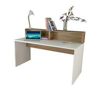 PEGANE Table de Bureau d'ordinateur Coloris Blanc/chêne - Hauteur 102 x Longueur 160 x Profondeur 67 cm