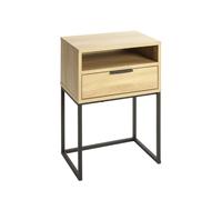 PEGANE Table de Chevet Console avec tiroir Coloris Effet chêne et Pied en métal Noir - Longueur 40 x Profondeur 28 x Hauteur 60 cm