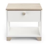 PEGANE Table de Chevet, Table de Nuit 1 tiroir Couleur chêne/Blanc Mat - Largeur 43,2 x Profondeur 36,2 x Hauteur 39,7 cm