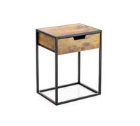 PEGANE Table de Chevet, Table de Nuit avec 1 tiroir, Table d'appoint Coloris Effet Bois et Structure métallique Noir - Longueur 40 x Largeur 30 x Hauteur 68cm