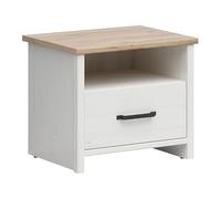 PEGANE Table de Chevet Table de Nuit avec tiroir, Coloris Blanc pin Andersen/Chêne Clair - Longueur 55 x Profondeur 42,5 x Hauteur 47,5 cm