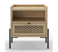 PEGANE Table de Nuit, Table de Chevet avec 1 tiroir Aspect Bois Coloris chêne et Pieds en métal Noir - Longueur 48,9 x Profondeur 35 x Hauteur 52,60 cm