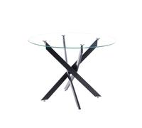 PEGANE Table de Salle à Manger Ronde avec Plateau en Verre et Pieds en métal Noir - Hauteur 75 x Diamètre 110 cm