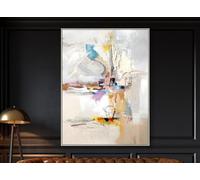 PEGANE Tableau Peinture à l'huile sur Toile,Peinte à la Main avec Cadre en Bois Coloris Blanc - Longueur 150 x Profondeur 4 x Hauteur 200 cm