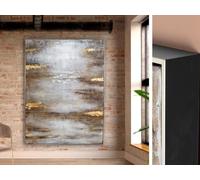 PEGANE Tableau Peinture à l'huile sur Toile,Peinte à la Main avec Cadre en Bois Noir - Longueur 150 x Profondeur 4 x Hauteur 200 cm