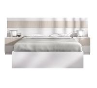 PEGANE Tête de lit + 2 Tables de Nuit avec 2 tiroirs + Structure de lit 140X190 Coloris Imitation lamelles, Blanc - Longueur 248 x Profondeur 195 x Hauteur 96 cm