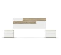 PEGANE Tête de lit avec 2 chevets Chambre à Coucher Coloris Chêne Cambrian/Blanc - Longueur 270 x Hauteur 94 x Profondeur 34 cm
