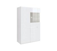 PEGANE Vitrine à 2 Portes avec éclairage LED,Coloris Blanc/Blanc Haute Brillance - Longueur 90 x Profondeur 41 x Hauteur 145 cm