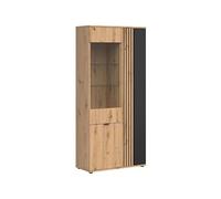 PEGANE Vitrine à 3 Portes avec décor lamelles,Coloris Chêne Artisan/Noir - Longueur 90,5 x Profondeur 40 x Hauteur 195,5 cm