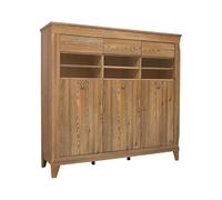 PEGANE Vitrine à 3 Portes avec éclairage LED,Commode Meuble de Rangement Coloris Mélèze doré - Longueur 156 x Profondeur 47 x Hauteur 150 cm