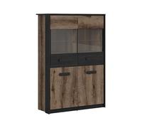 PEGANE Vitrine à 4 Portes avec éclairage LED, Coloris Chêne Marron foncé/Chêne Noir - Longueur 100 x Profondeur 41 x Hauteur 145 cm