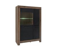 PEGANE Vitrine Bibliothèque à 2 Portes avec éclairage LED, Coloris Chêne Marron foncé/Chêne Noir - Longueur 100,5 x Profondeur 39,5 x Hauteur 148,5 cm