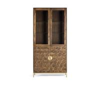 PEGANE Vitrine en Bois de manguier et métal Coloris Noyer, Or - Longueur 98 x Profondeur 40 x Hauteur 200 cm