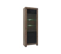 PEGANE Vitrine en Verre trempé à 1 Porte avec éclairage LED, Coloris Chêne Marron foncé/Chêne Noir - Longueur 68 x Profondeur 39,5 x Hauteur 196,5 cm