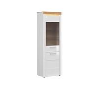 PEGANE Vitrine Haute à 2 Portes avec éclairage LED,Coloris Blanc/Blanc Haute Brillance - Longueur 90 x Profondeur 41 x Hauteur 145 cm