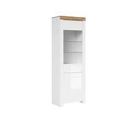 PEGANE Vitrine Haute en Verre trempé à 2 Portes,Coloris Blanc/Chêne wotan - Longueur 68 x Profondeur 42 x Hauteur 203,5 cm