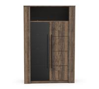 PEGANE Vitrine Meuble de Rangement 2 Portes Couleur chêne foncé/Noir - Largeur 114 x Profondeur 39,6 x Hauteur 175,8 cm