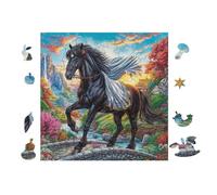 Pégase Cheval Noir 100 Pièces Puzzle Adulte en Carton Anti-Déchirure Haute Qualité Très Difficile Anti-Stress Décoration Murale Cadeau Noël Qualité Premium 28x28cm