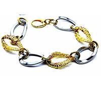PEGASO GIOIELLI Bracelet élégant pour femme en or 18 carats, maille bicolore jaune et blanc, modèle lys, 20 cm