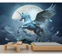 Pegasus Papier peint Ciel Nuit Lune Cheval Papier Peintures Murales pour Muraux Fantaisie Animaux Filles Papier Peint Salon pour Chambre Art Peintures Murales 150 x 105 cm