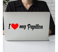 Pegatina Promotion J'adore Mon Autocollant de Chien Papillon pour Voiture, Camping-Car, Ordinateur Portable, Sticker Mural (Couleur et Taille au Choix).