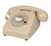 Pegciuho Téléphone Rétro avec Cadran Circulaire Poste Téléphonique Filaire Carillon Mécanique Traditionnel Objet Ornemental Classique Adapté pour Salon Bureau Espace Vintage, Beige