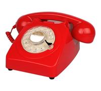 Pegciuho Téléphone Rétro avec Cadran Circulaire Poste Téléphonique Filaire Carillon Mécanique Traditionnel Objet Ornemental Classique Adapté pour Salon Bureau Espace Vintage, Rouge