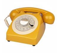 Pegciuho Téléphone Rétro avec Cadran Circulaire Poste Téléphonique Filaire Carillon Mécanique Traditionnel Objet Ornemental Classique Adapté pour Salon Bureau Espace Vintage, Jaune
