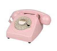 Pegciuho Téléphone Rétro avec Cadran Circulaire Poste Téléphonique Filaire Carillon Mécanique Traditionnel Objet Ornemental Classique Adapté pour Salon Bureau Espace Vintage, Rose