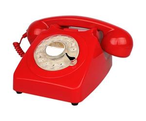 Pegciuho Téléphone Rétro avec Cadran Circulaire Poste Téléphonique Filaire Carillon Mécanique Traditionnel Objet Ornemental Classique Adapté pour Salon Bureau Espace Vintage, Rouge