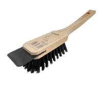 Peggy Perfect Brosse de tondeuse à gazon de 31 cm de long, avec un grattoir/grattoir sur la tête de la brosse. Brosse de nettoyage en bois de hêtre robuste avec long manche et poils solides et