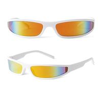 PEGH Y2K - Lunettes de soleil enveloppantes pour femmes et hommes, petites lunettes de soleil rectangulaires à monture étroite des années 90, petit visage futuriste, nuances de sport, Monture blanche