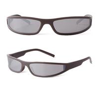 PEGH Y2K - Lunettes de soleil enveloppantes pour femmes et hommes, petites lunettes de soleil rectangulaires à monture étroite des années 90, petit visage futuriste, nuances de sport, Monture marron
