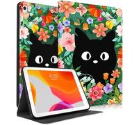Pegmode Pour iPad 5e/6e génération, pour iPad Air 2e/1ère génération, pour iPad Pro 9,7", pour femmes et filles, étui folio mignon à fleurs, chat, kawaii avec porte-crayon pour Apple iPad 5/6, Air