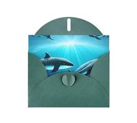 PEGQCVAM Carte de vœux avec baleines sous la mer. Carte de vœux de luxe nacrée vert foncé, papier cartonné de qualité supérieure pour toutes les occasions