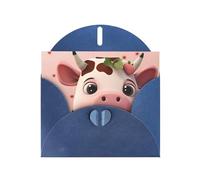 PEGQCVAM Carte de vœux avec vaches et fraises - Bleu nacré - Papier cartonné de qualité supérieure pour toutes les occasions