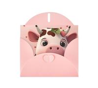 PEGQCVAM Carte de vœux avec vaches et fraises. Carte de vœux rose nacrée, papier cartonné de qualité supérieure pour toutes les occasions
