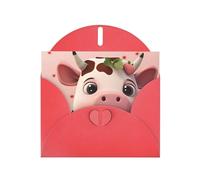 PEGQCVAM Carte de vœux avec vaches et fraises - Rouge nacré - Papier cartonné de qualité supérieure pour toutes les occasions