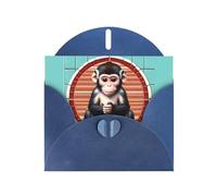 PEGQCVAM Carte de vœux The Silent Monkey - Bleu nacré - Papier cartonné de qualité supérieure pour toutes les occasions