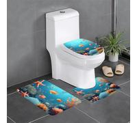 Pegqcvam Coral Fish Lot de 3 tapis de salle de bain entièrement imprimés doux et antidérapants pour salle de bain, toilettes et sols Motif poissons