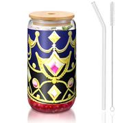 PEGQCVAM Fantasy Tiare 16 oz Couvercle en bambou et tasse à paille Sans BPA Gobelet réutilisable avec couvercle en bambou et paille en verre pour boissons chaudes ou froides
