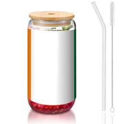 PEGQCVAM Flag Of Cote d'Ivoire Gobelet réutilisable avec couvercle en bambou et paille en verre Sans BPA 473 ml