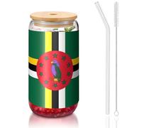 PEGQCVAM Gobelet en bambou avec couvercle et paille en forme de drapeau du Commonwealth de la Dominique, sans BPA, réutilisable, avec couvercle en bambou et paille en verre pour boissons chaudes ou