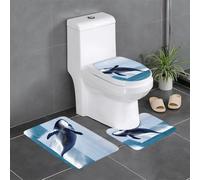 Pegqcvam Lot de 3 tapis de salle de bain entièrement imprimés - Doux et antidérapant - Pour salle de bain, toilettes et sols - Motif baleines en mer