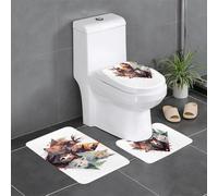Pegqcvam Lot de 3 tapis de salle de bain motif loups et rennes, entièrement imprimés, doux et antidérapant, convient pour salle de bain, toilettes et sol.