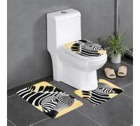 Pegqcvam Lot de 3 tapis de salle de bain motif zèbre noir et blanc, entièrement imprimé, tapis doux, antidérapant, adapté pour salle de bain, toilettes et sol.