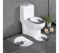 Pegqcvam Moon Pine Tree Lot de 3 tapis de salle de bain entièrement imprimés doux et antidérapants pour salle de bain, toilettes et sols