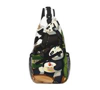 PEGQCVAM Pandas Of Father And Son Sac de poitrine en diagonale Grande capacité, bretelles réglables, porte-gobelets et porte-parapluie des deux côtés.