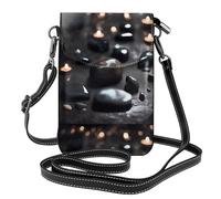 Pegqcvam Petit sac à main noir mystère en forme de cœur pour téléphone portable, sac à bandoulière à imprimé floral, mini portefeuille en cuir synthétique avec bandoulière, fermeture magnétique